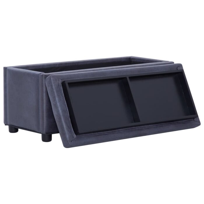 Pouf de rangement 87,5 cm Gris Similicuir daim – Image 4