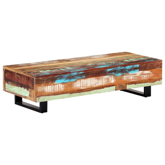 Table basse 120x50x30 cm Bois de récupération solide et acier – Image 1