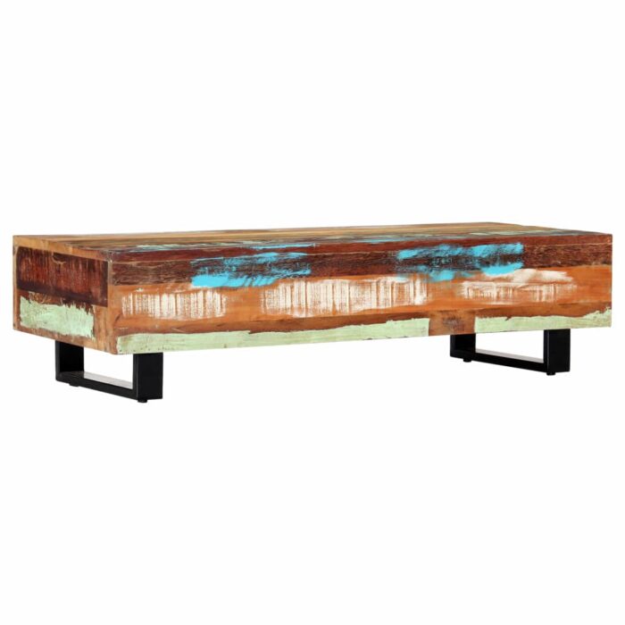 Table basse 120x50x30 cm Bois de récupération solide et acier – Image 3