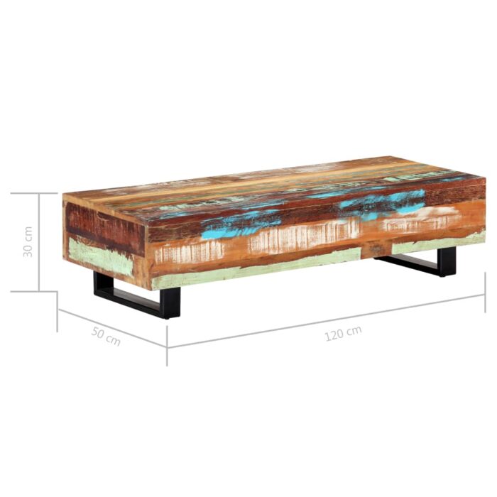 Table basse 120x50x30 cm Bois de récupération solide et acier – Image 5
