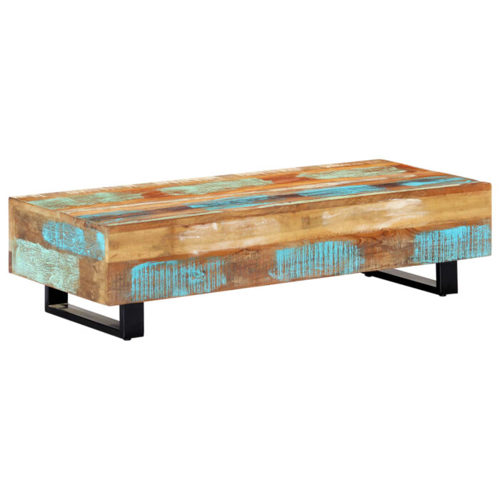 Table basse 120x50x30 cm Bois de récupération solide et acier – Image 6