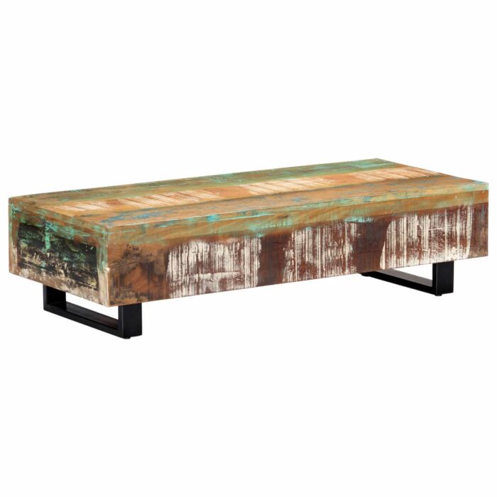 Table basse 120x50x30 cm Bois de récupération solide et acier – Image 9