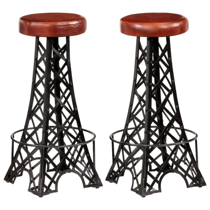 Tabourets de bar lot de 2 cuir véritable – Image 1