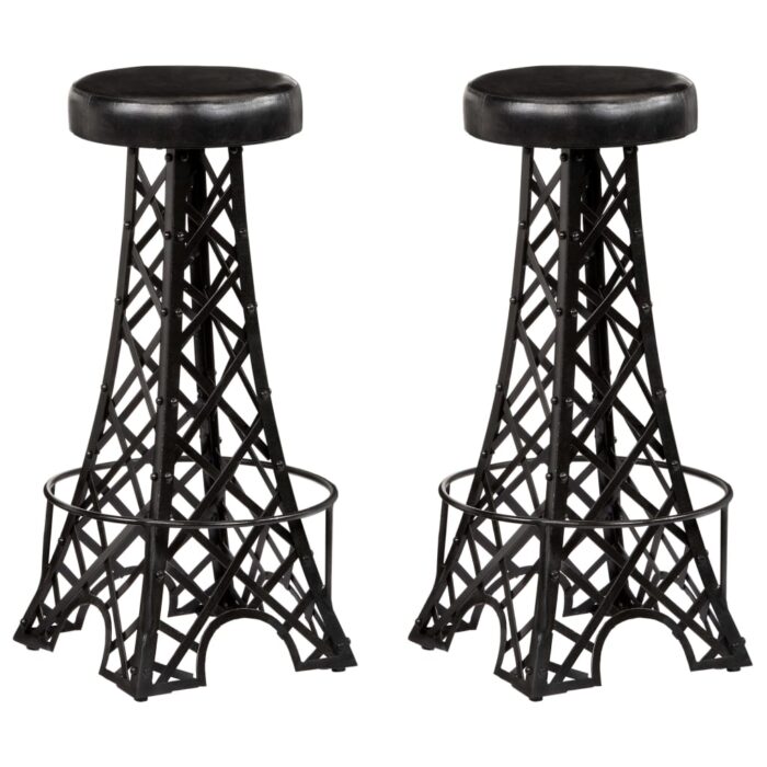 Tabourets de bar lot de 2 cuir véritable – Image 1