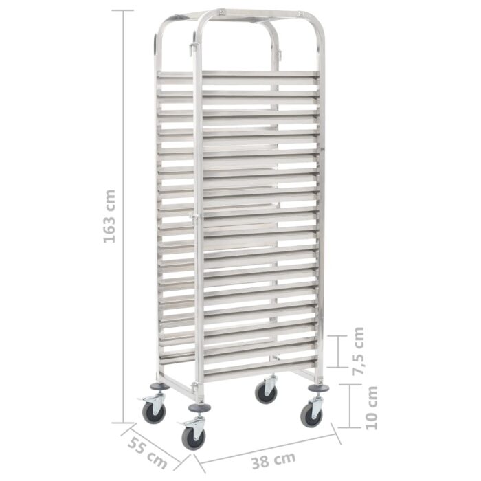 Chariot de cuisine pour 16 plateaux 38x55x163 cm Inox – Image 5