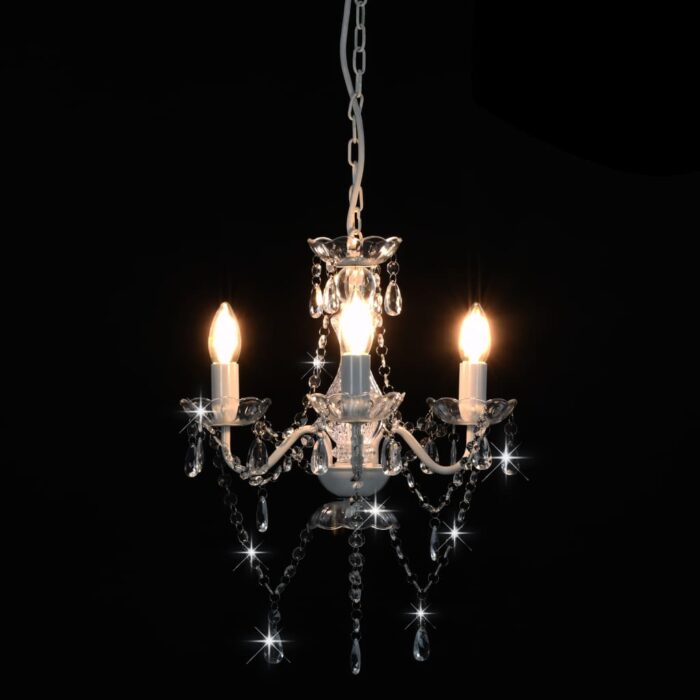 Lustre avec perles Blanc Rond 3 x E14 – Image 2