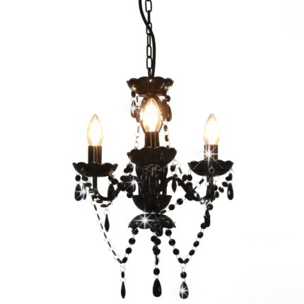 Lustre avec perles Noir Rond 3 x E14
