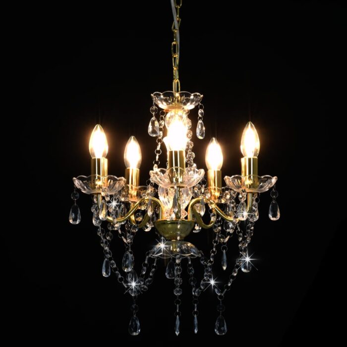 Lustre avec perles de cristal Doré Rond 5 x E14 – Image 2
