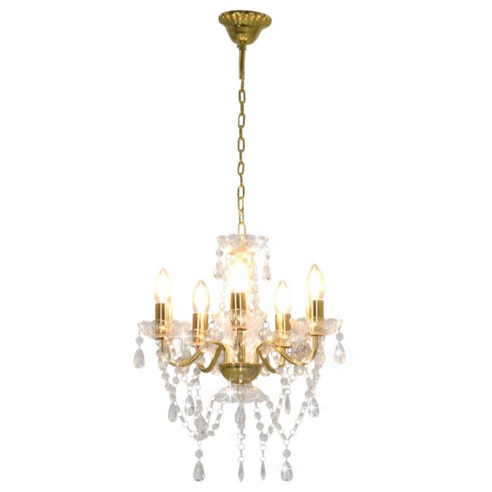 Lustre avec perles de cristal Doré Rond 5 x E14 – Image 6