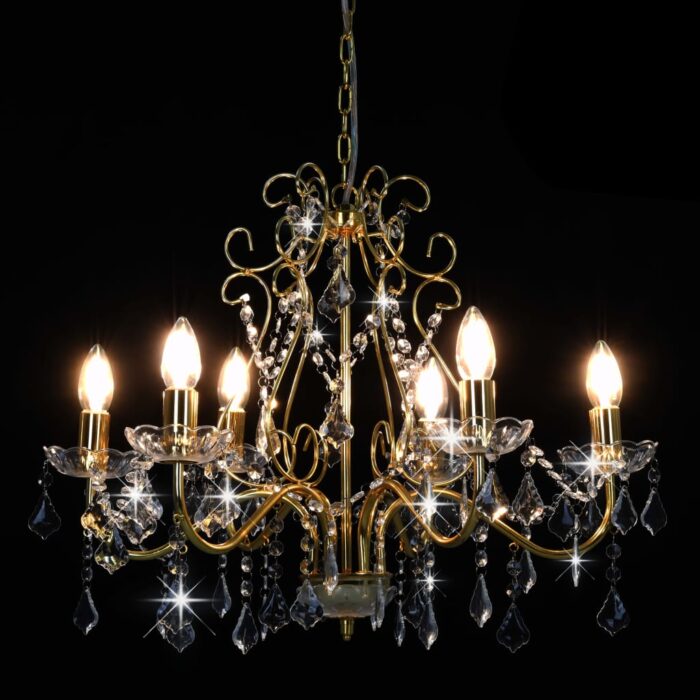 Lustre avec perles de cristal Doré Rond 6 x E14 – Image 2