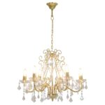Lustre avec perles de cristal Doré Rond 6 x E14 – Image 6