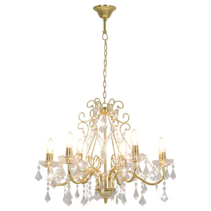 Lustre avec perles de cristal Doré Rond 6 x E14 – Image 6