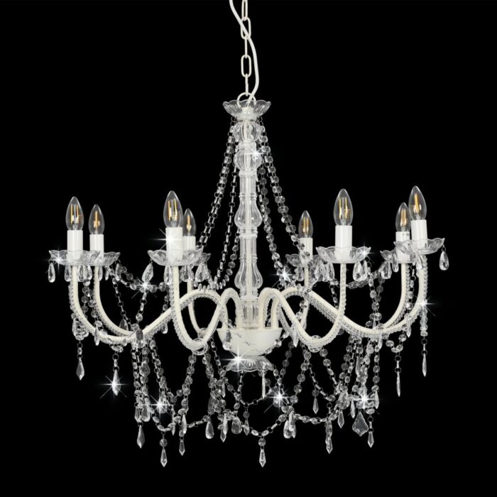 Lustre avec perles Blanc 8 ampoules E14 – Image 2