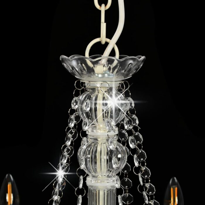 Lustre avec perles Blanc 8 ampoules E14 – Image 3