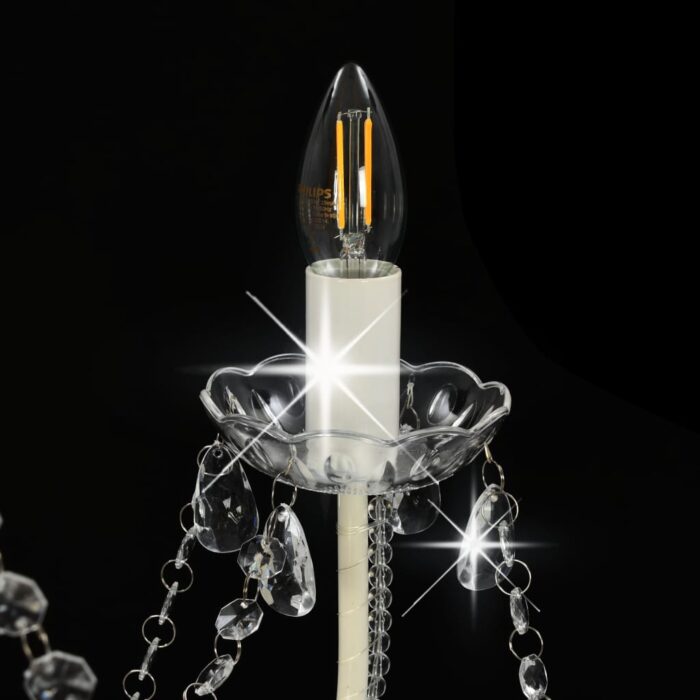 Lustre avec perles Blanc 8 ampoules E14 – Image 4