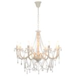 Lustre avec perles Blanc 8 ampoules E14 – Image 6
