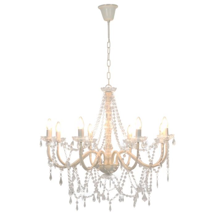 Lustre avec perles Blanc 8 ampoules E14 – Image 6