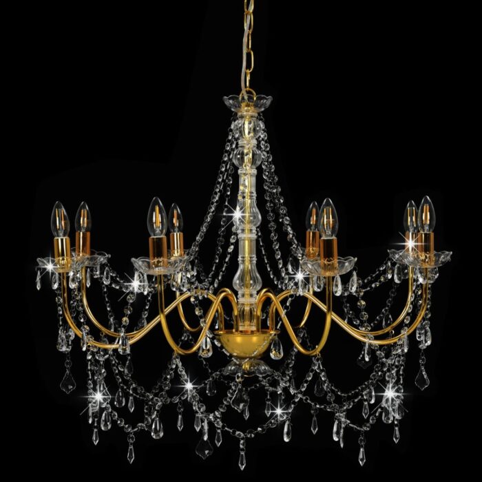 Lustre avec perles Doré 8 ampoules E14 – Image 2