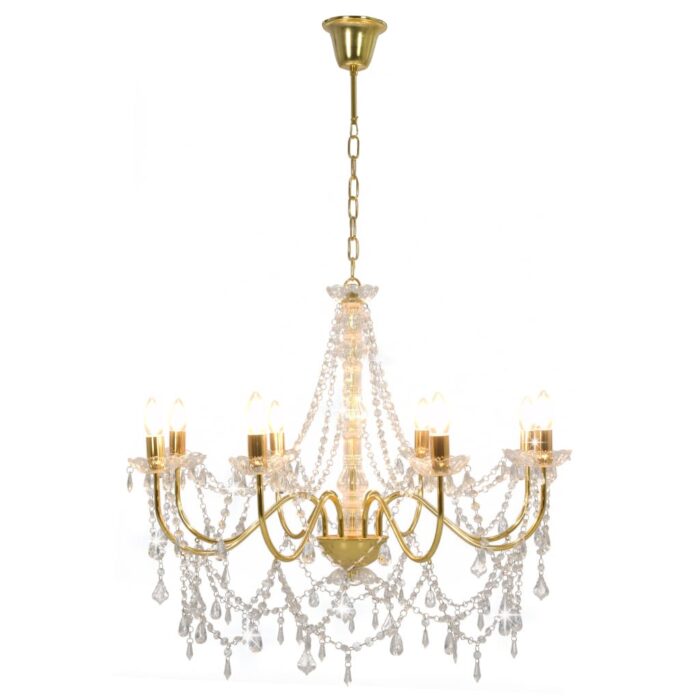 Lustre avec perles Doré 8 ampoules E14 – Image 6