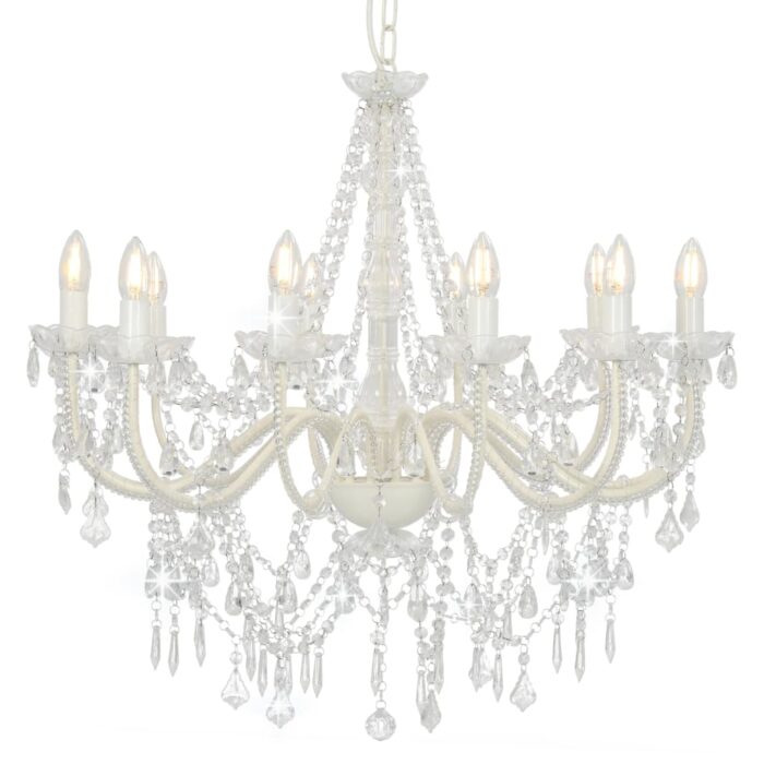 Lustre avec perles Blanc 12 ampoules E14 – Image 1