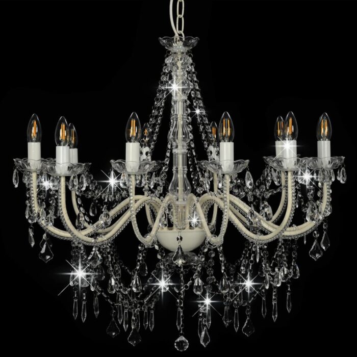 Lustre avec perles Blanc 12 ampoules E14 – Image 2