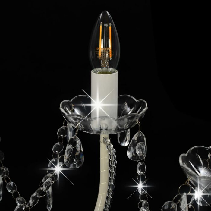 Lustre avec perles Blanc 12 ampoules E14 – Image 4