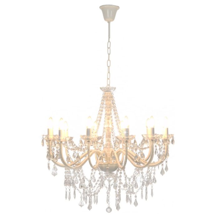 Lustre avec perles Blanc 12 ampoules E14 – Image 6