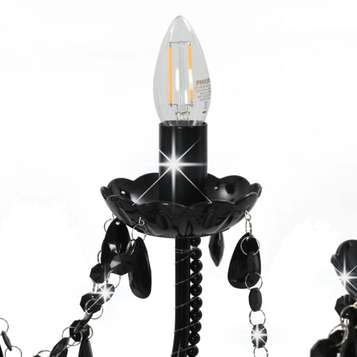 Lustre avec perles Noir 12 ampoules E14 – Image 5