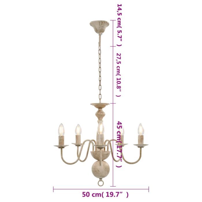 Lustre Blanc antique 5 ampoules E14 – Image 5
