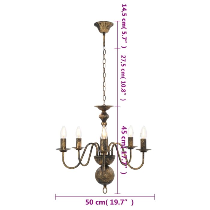 Lustre Noir antique 5 ampoules E14 – Image 5