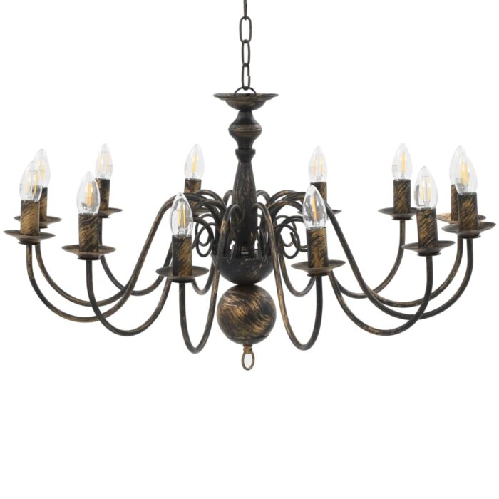 Lustre Noir antique 12 ampoules E14 – Image 2