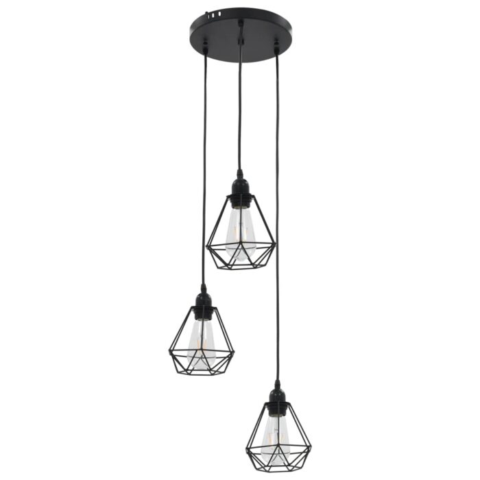 Plafonnier avec design de diamant Noir 3 ampoules E27 – Image 2