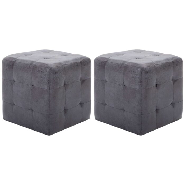 2 pcs Tables de chevet Gris 30x30x30 cm Similicuir daim – Image 1