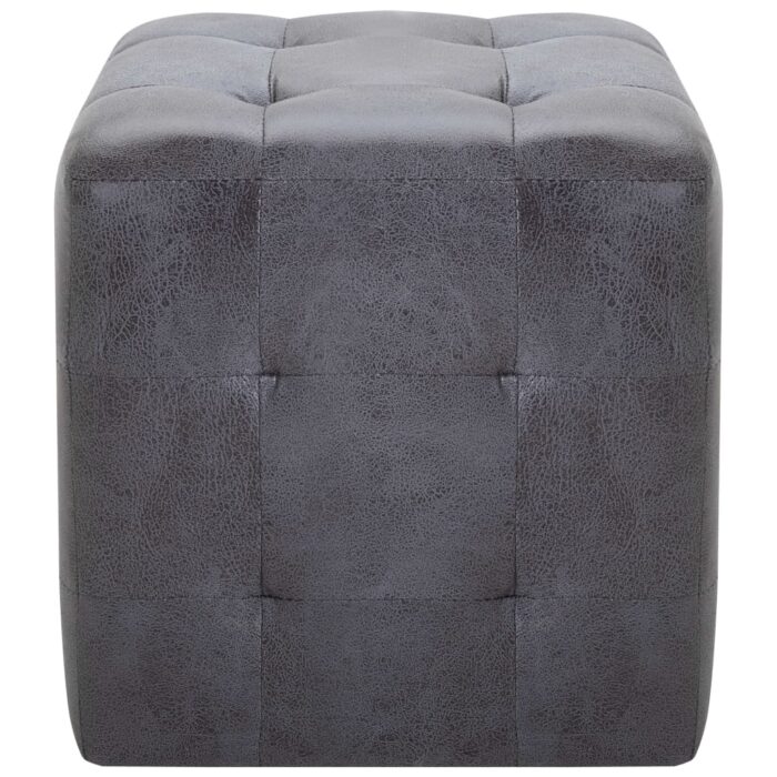 2 pcs Tables de chevet Gris 30x30x30 cm Similicuir daim – Image 2