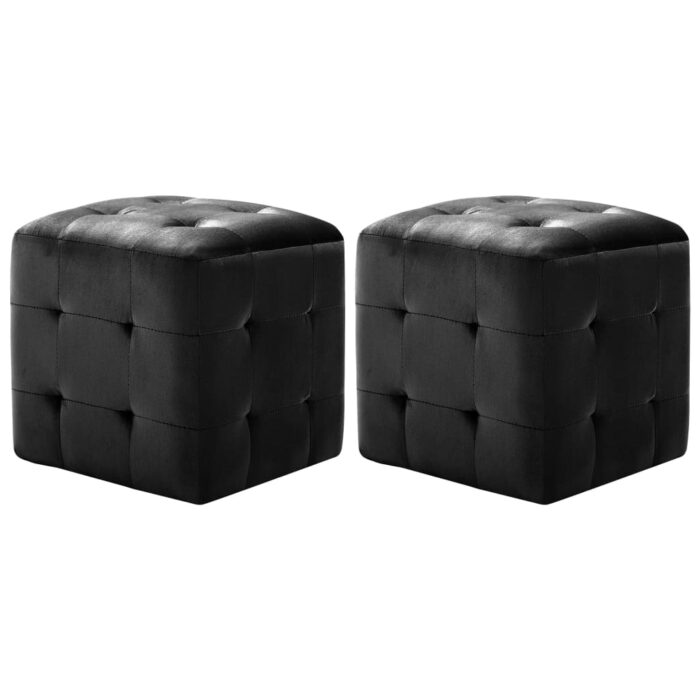 2 pcs Tables de chevet Noir 30x30x30 cm Tissu velours – Image 1