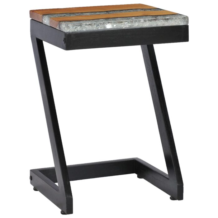 Table basse 30x30x50 cm Bois de teck massif et polyrésine – Image 10