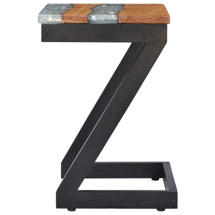Table basse 30x30x50 cm Bois de teck massif et polyrésine – Image 4