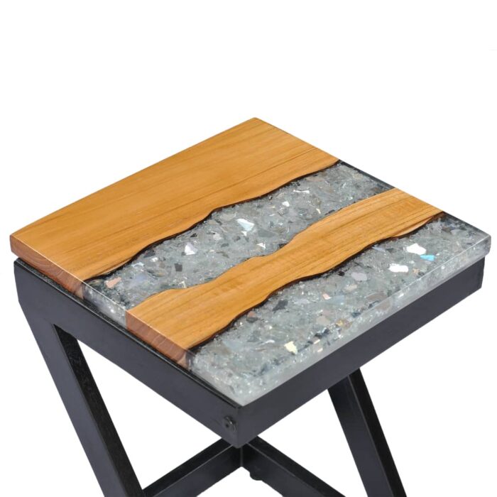 Table basse 30x30x50 cm Bois de teck massif et polyrésine – Image 5