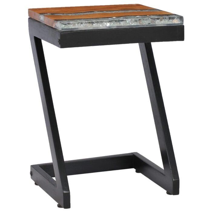 Table basse 30x30x50 cm Bois de teck massif et polyrésine – Image 9