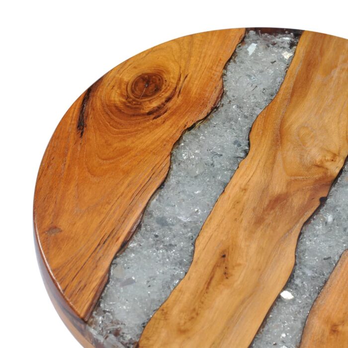 Table basse 40x45 cm Bois de teck massif et polyrésine – Image 4