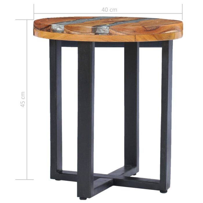 Table basse 40x45 cm Bois de teck massif et polyrésine – Image 6