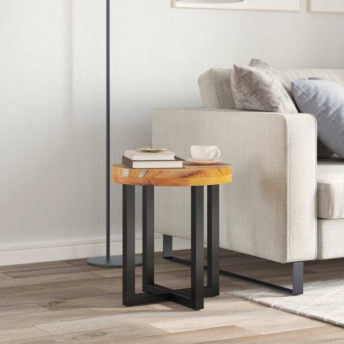 Table basse 40x45 cm Bois de teck massif et polyrésine – Image 1