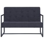 Sofa à 2 places avec accoudoirs Gris foncé Acier et tissu – Image 2