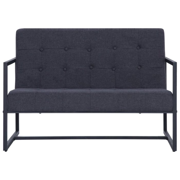 Sofa à 2 places avec accoudoirs Gris foncé Acier et tissu – Image 2