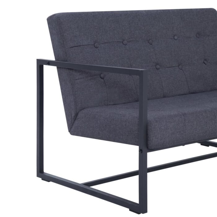 Sofa à 2 places avec accoudoirs Gris foncé Acier et tissu – Image 5