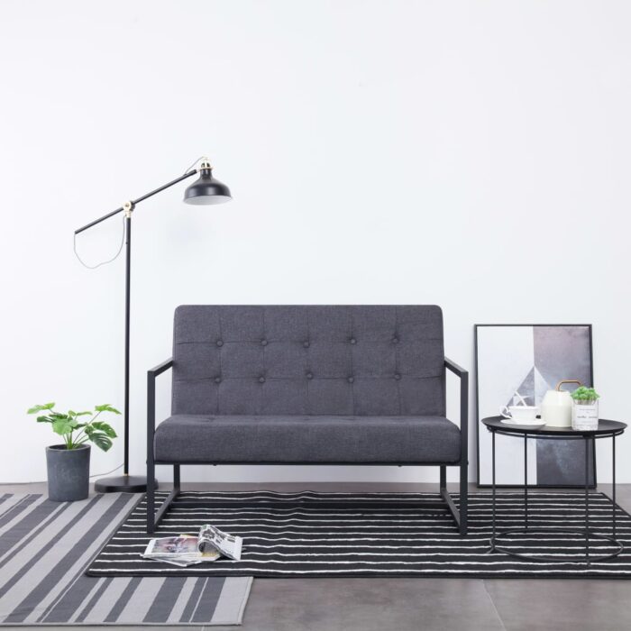 Sofa à 2 places avec accoudoirs Gris foncé Acier et tissu – Image 1