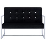 Canapé 2 places avec accoudoirs Noir Chrome et velours – Image 2
