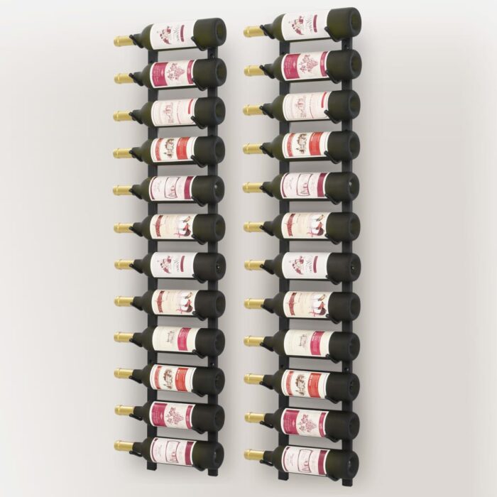 Casiers à bouteilles mural pour 12 bouteilles 2 pcs noir fer – Image 2
