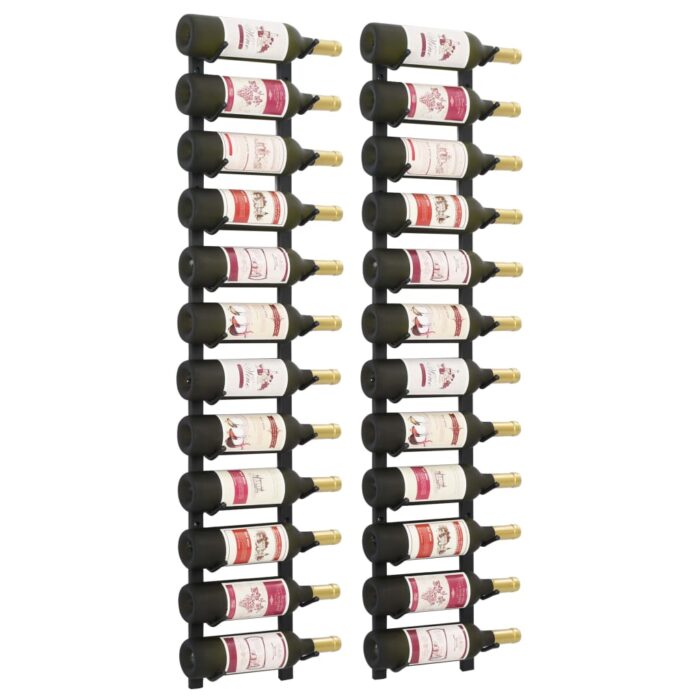 Casiers à bouteilles mural pour 12 bouteilles 2 pcs noir fer – Image 1