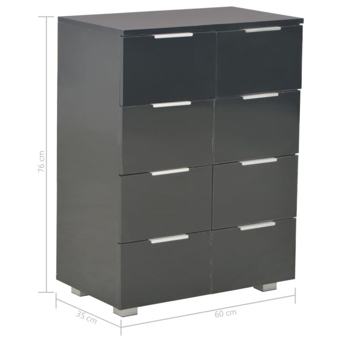 Buffet Noir brillant 60x35x80 cm Bois d'ingénierie – Image 7